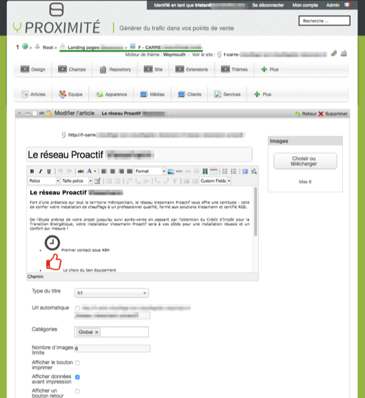 yprox v1 back office article preview